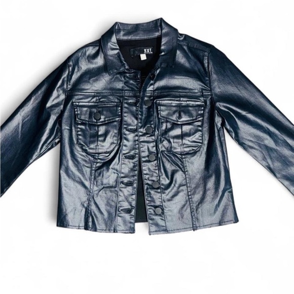 Faux Leather Navy Blackish Cropped Biker Jacket by KUT from the Kloth - Picture 7 of 8
